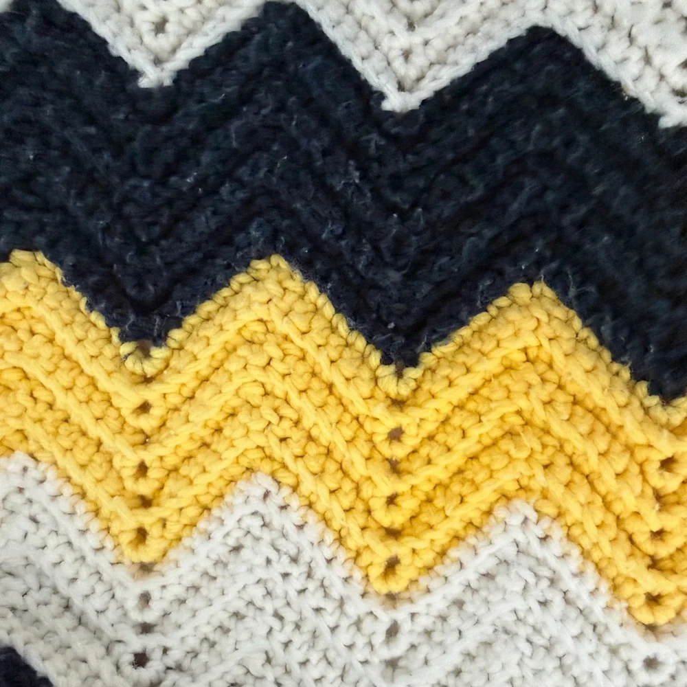 Handmade 1970’s Crocheted Chevron Patterned Afghan Blanket